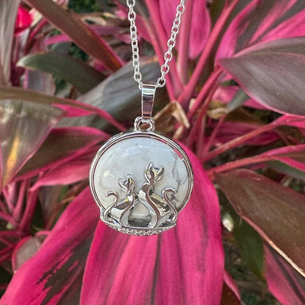 Howlite Cat Love Necklace Howlite Cat Love Pendant